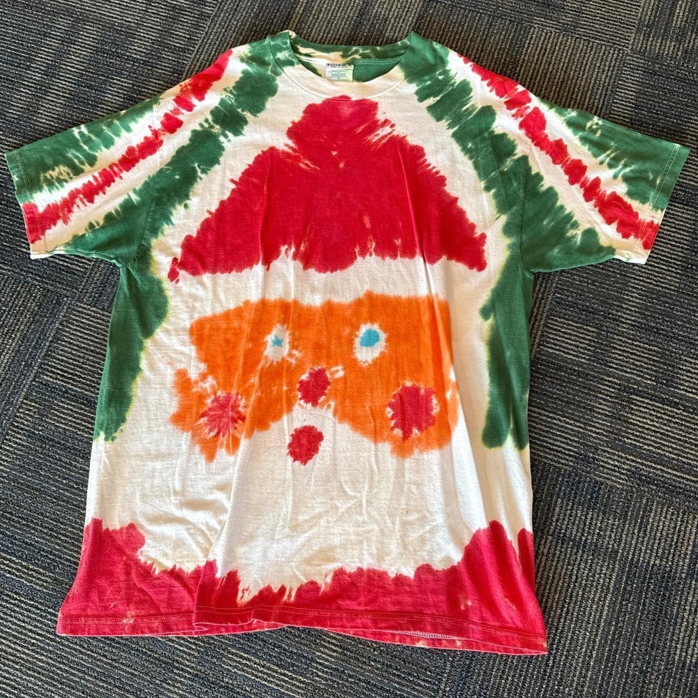Vintage Hanes Beefy 1980s Santa Tie Dye Holiday T-Shirt Mens XL Multi Color